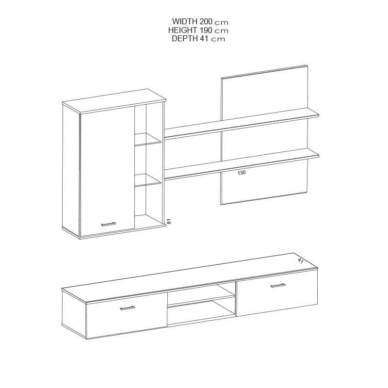 Σύνθετο σαλονιού Salome pakoworld LED wenge 200x41x190εκ 3
