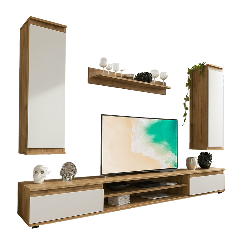 Σύνθετο σαλονιού Sandro pakoworld καρυδί-λευκό 175x37x160εκ 1