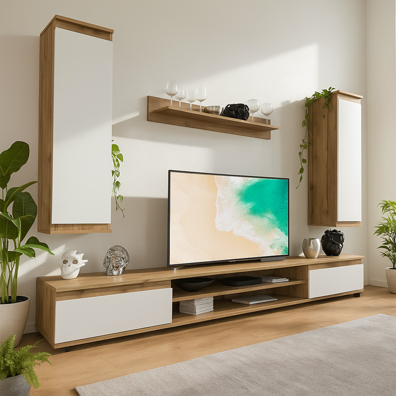 Σύνθετο σαλονιού Sandro pakoworld καρυδί-λευκό 175x37x160εκ 2