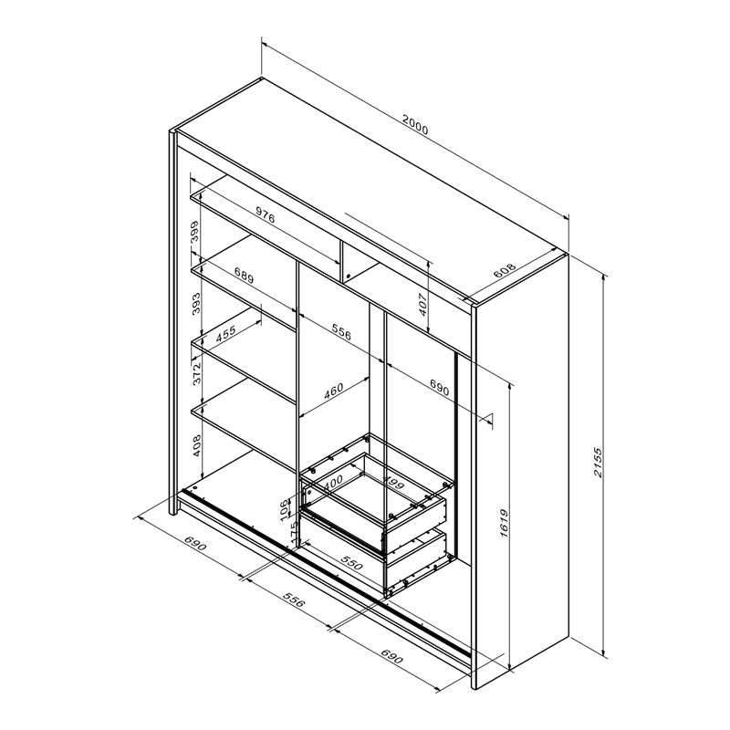 Ντουλάπα ρούχων Elodie pakoworld τρίφυλλη καθρέπτης συρόμενη λευκό 200x61x216εκ 3