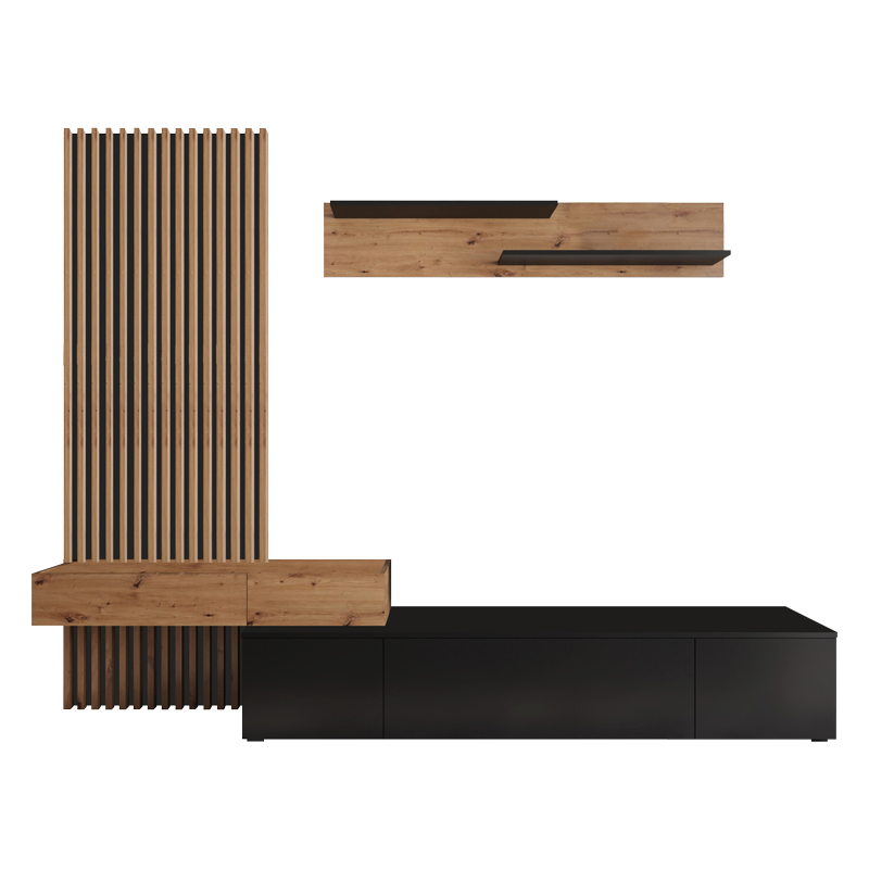 Σύνθετο σαλονιού Litende pakoworld μαύρο-sonoma μελαμίνης 249.5x42x199.5εκ 1