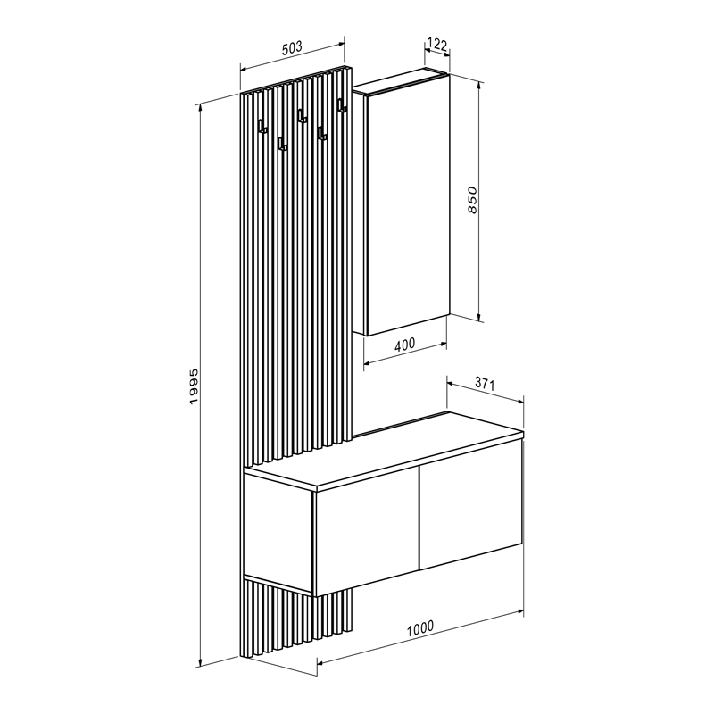 Έπιπλο εισόδου Arika pakoworld λευκό-sonoma 100x37x199.5εκ 5