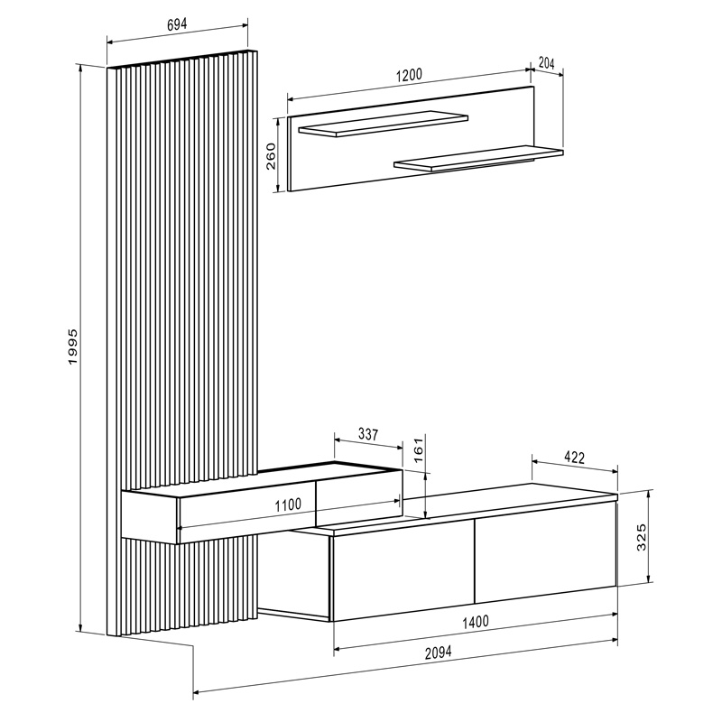 Σύνθετο σαλονιού Litende pakoworld sonoma-λευκό μελαμίνης 210x42x199.5εκ 3