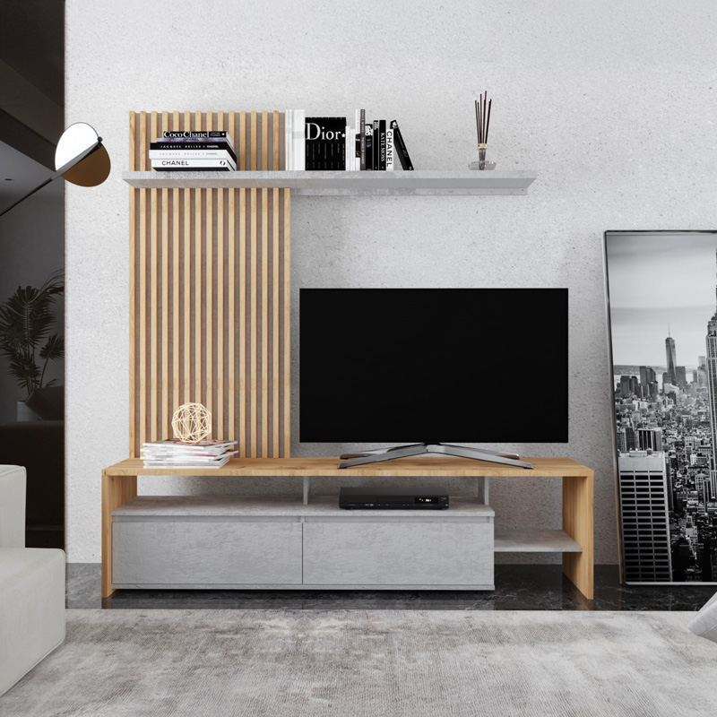 Σύνθετο σαλονιού Neo pakoworld σε oak-γκρι απόχρωση 190x40x200εκ 1