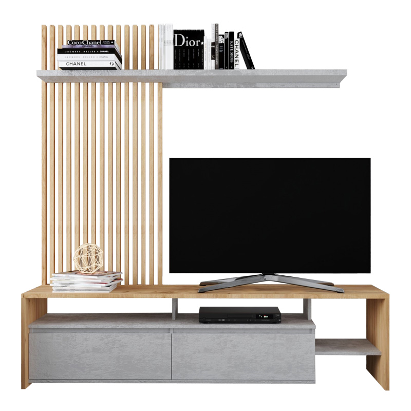 Σύνθετο σαλονιού Neo pakoworld σε oak-γκρι απόχρωση 190x40x200εκ 2