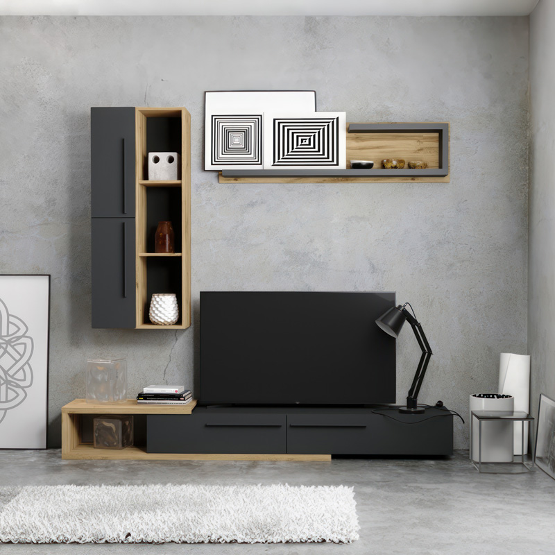 Σύνθετο σαλονιού Calvados pakoworld σε oak-ανθρακί απόχρωση 1