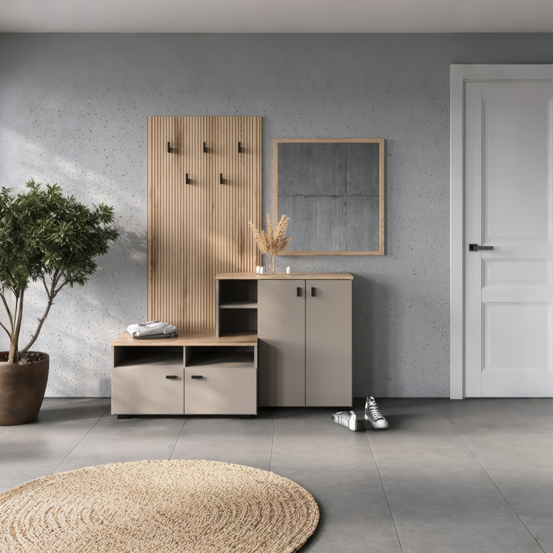 Έπιπλο εισόδου Ebro pakoworld σε oak-cappuccino απόχρωση 150.3x41.2x204.7εκ 1