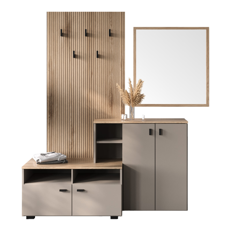 Έπιπλο εισόδου Ebro pakoworld σε oak-cappuccino απόχρωση 150.3x41.2x204.7εκ 2