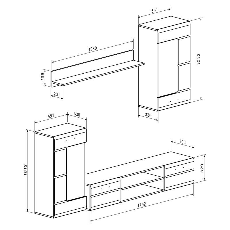 Σύνθετο σαλονιού Saleto pakoworld λευκό 230.2x39.6x202.4εκ 2