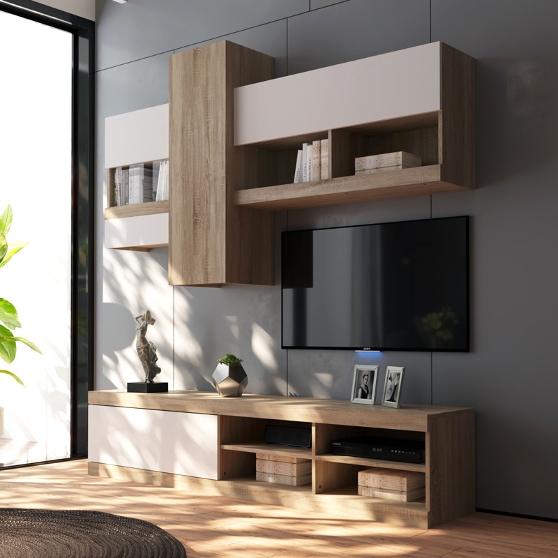 Σύνθετο σαλονιού Torania pakoworld sonoma-λευκό 185x37x145εκ 1
