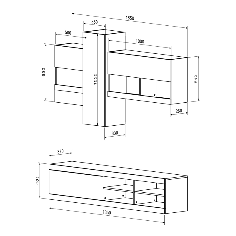 Σύνθετο σαλονιού Torania pakoworld sonoma-λευκό 185x37x145εκ 2