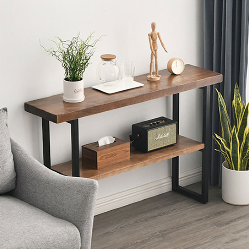 Κονσόλα Nore pakoworld φυσικό ξύλο 35mm καρυδί-μαύρο 79x29x85εκ 1