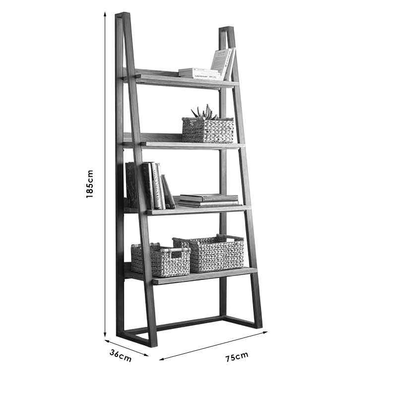 Βιβλιοθήκη Ryder pakoworld καρυδί-μαύρο 75x36x185εκ 3