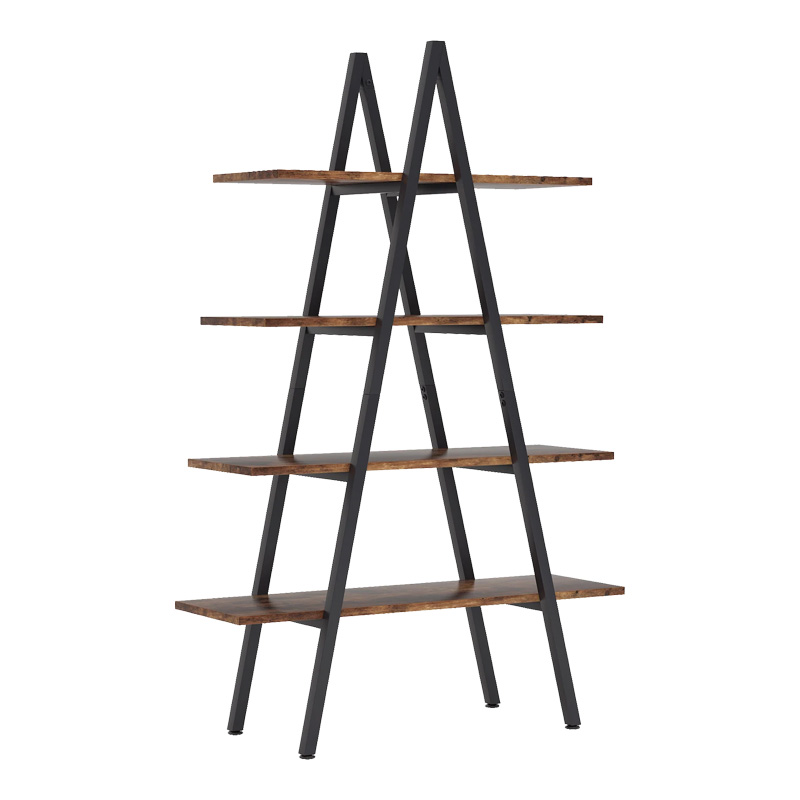 Βιβλιοθήκη Naroki pakoworld μέταλλο μαύρο με καρυδί απόχρωση 90x30x155εκ 1