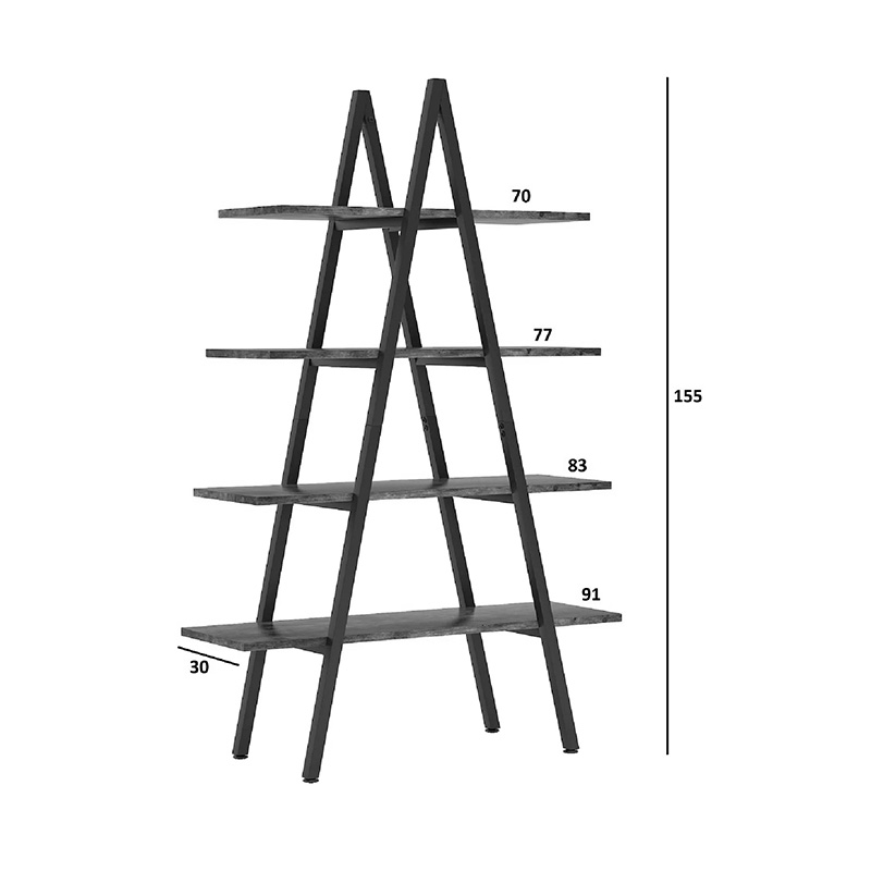 Βιβλιοθήκη Naroki pakoworld μέταλλο μαύρο με καρυδί απόχρωση 90x30x155εκ 3