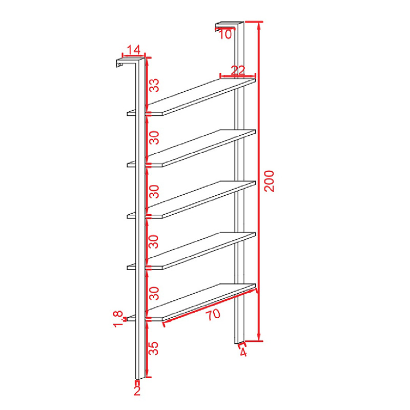 Ραφιέρα Τοίχου Harris pakoworld σε λευκή απόχρωση με χρυσό μεταλλικό σκελετό 60x22x200εκ 5