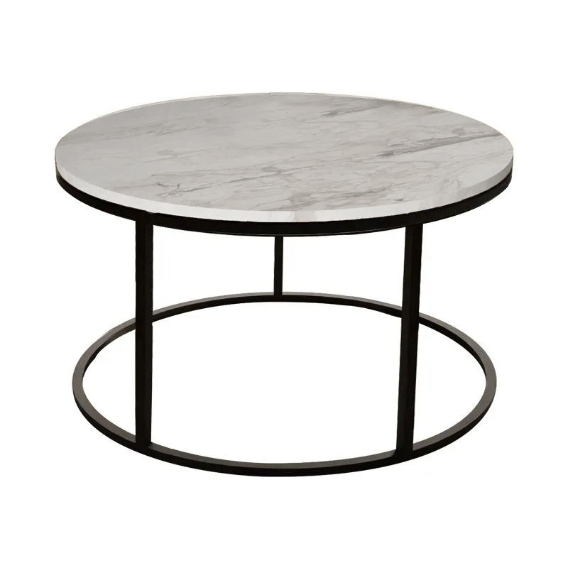 Τραπέζι σαλονιού Sikele pakoworld λευκή όψη μαρμάρου και μαύρα μεταλλικά πόδια Φ60x40εκ 2