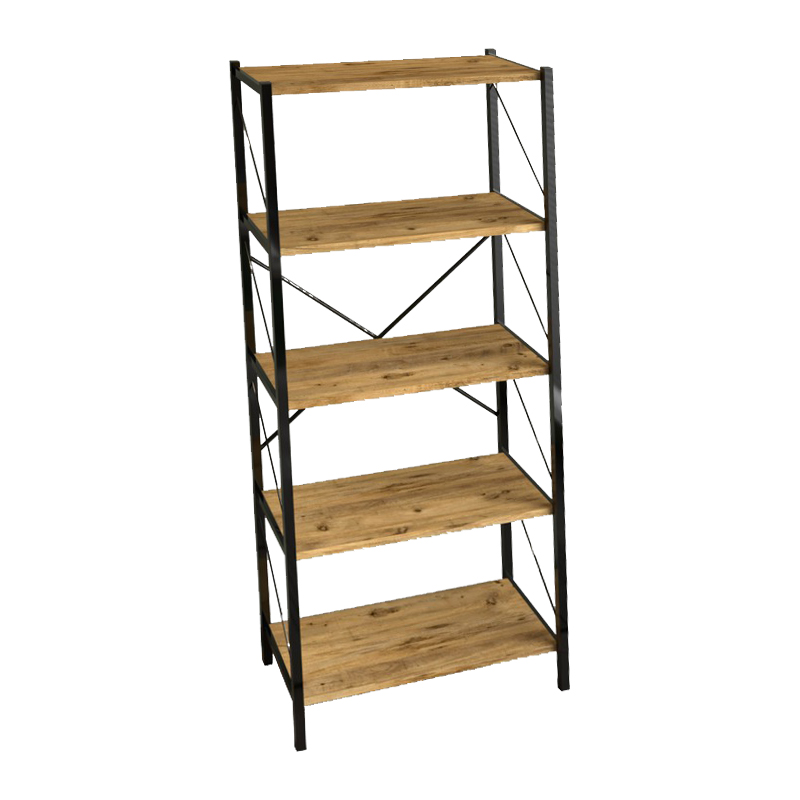 Βιβλιοθήκη Bimblem pakoworld oak με μαύρο μέταλλο 60x30x150εκ 2