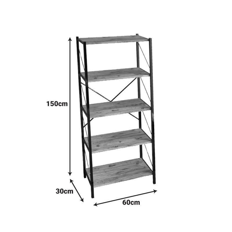 Βιβλιοθήκη Bimblem pakoworld oak με μαύρο μέταλλο 60x30x150εκ 3