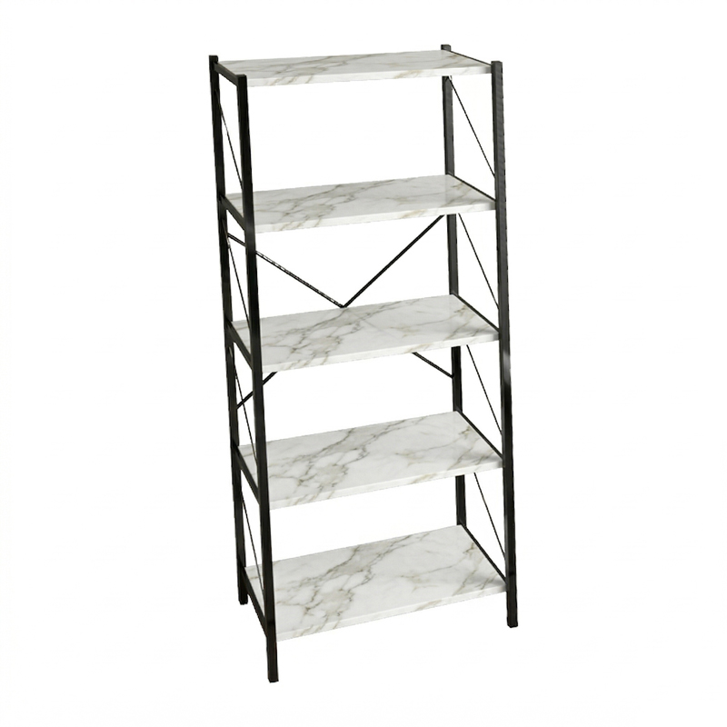 Βιβλιοθήκη Bimblem pakoworld λευκό μαρμάρου με μαύρο μέταλλο  60x30x150εκ 2