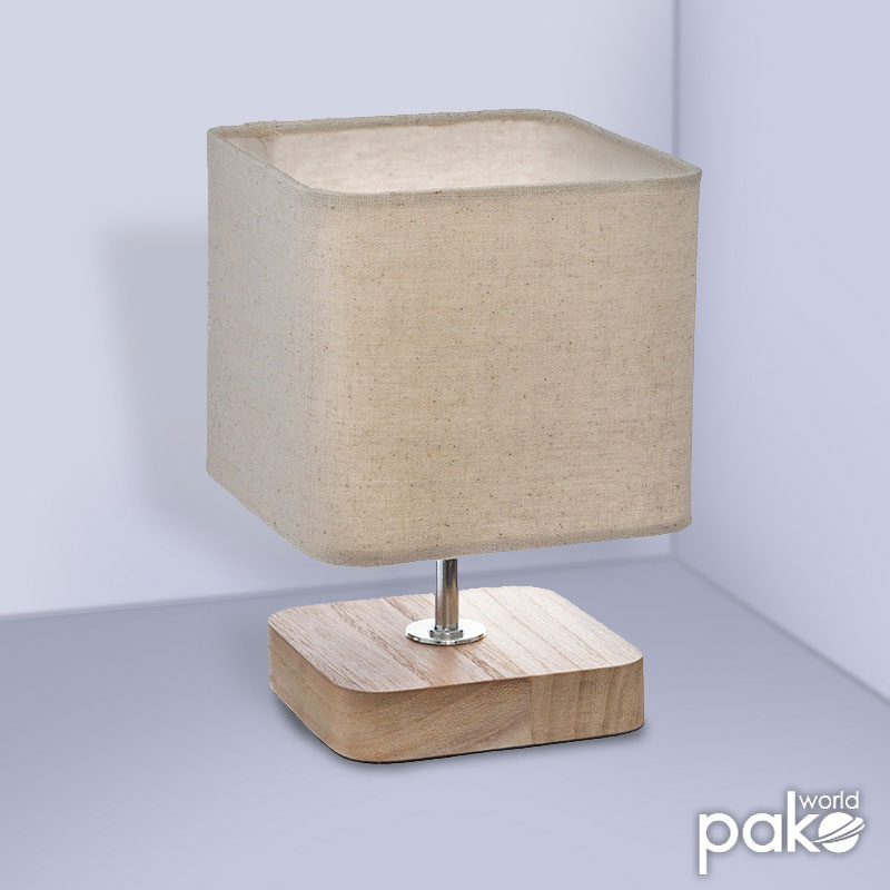 Επιτραπέζιο φωτιστικό Sand pakoworld Ε14 ξύλινο μεταλλικό φυσικό-εκρού 15x15x21εκ 2