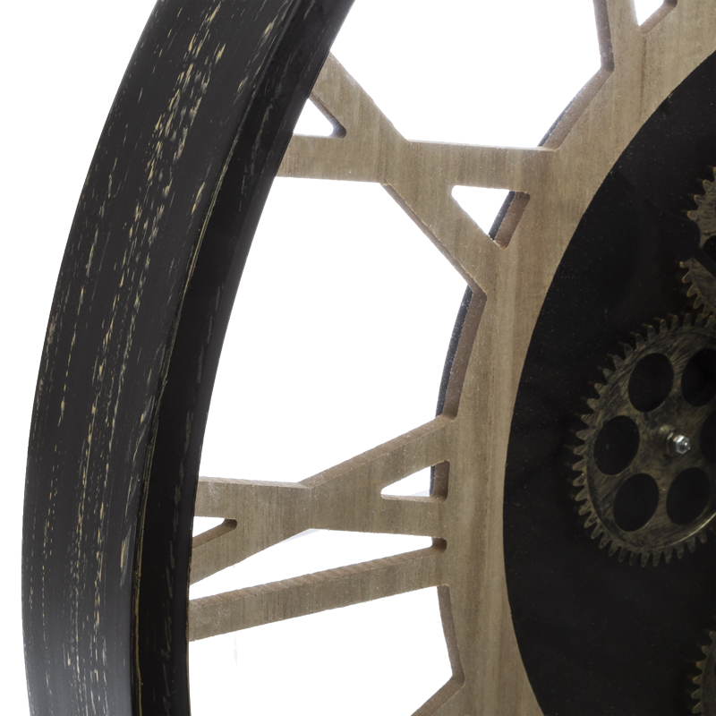 Ρολόι τοίχου Paul pakoworld μαύρο-φυσικό μέταλλο-mdf Φ57x6εκ 2