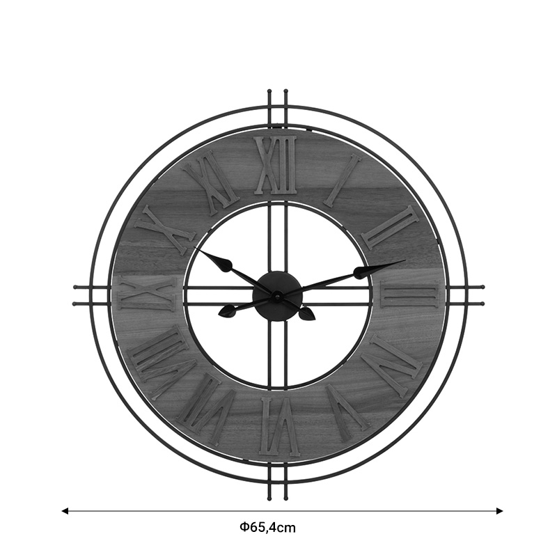 Ρολόι τοίχου Dorino pakoworld καφέ χρώμα mdf- μαύρο μέταλλο Φ65.5x4εκ 3