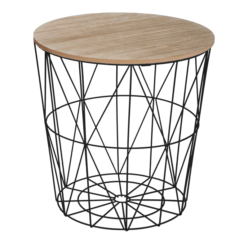 Βοηθητικό τραπέζι Kumi pakoworld mdf επιφάνεια oak και μέταλλο σε μαύρη απόχρωση Φ40x41εκ 1