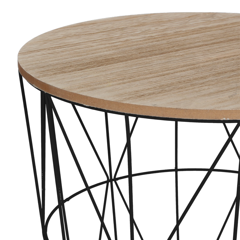 Βοηθητικό τραπέζι Kumi pakoworld mdf επιφάνεια oak και μέταλλο σε μαύρη απόχρωση Φ40x41εκ 2