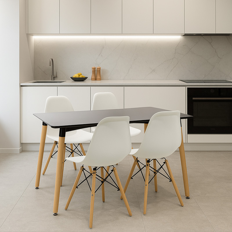 Τραπεζαρία Natali-Julita pakoworld σετ 5τεμ μαύρο-λευκό-φυσικό 120x80x76εκ 1