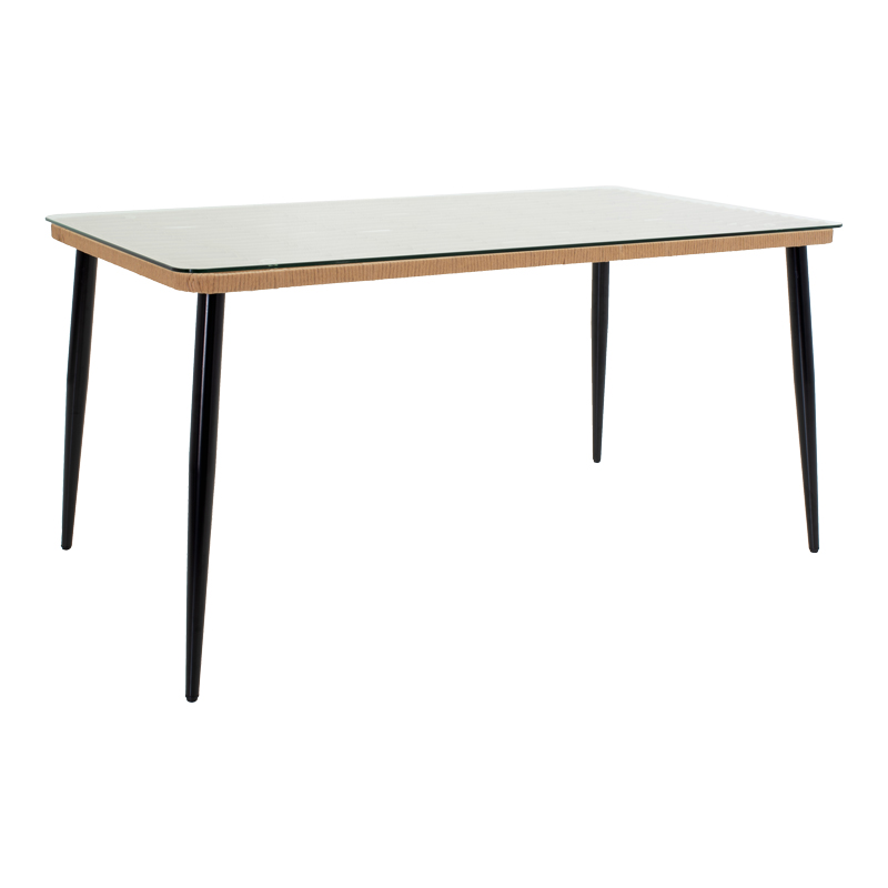 Τραπεζαρία Naoki-Tanish pakoworld σετ 7 τμχ rattan φυσικό-μαύρο μέταλλο-γυαλί 160x90x78εκ 6