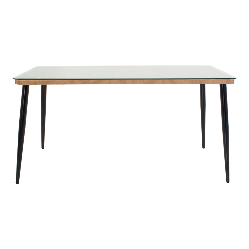 Τραπεζαρία Naoki-Tanish pakoworld σετ 7 τμχ rattan φυσικό-μαύρο μέταλλο-γυαλί 160x90x78εκ 7