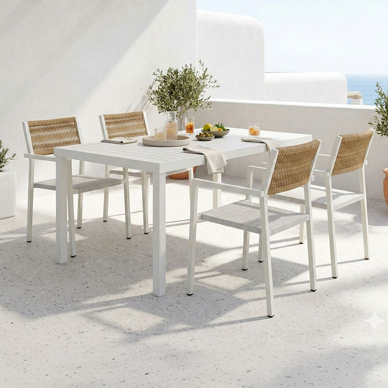 Τραπεζαρία Kliton - Savor σετ 5τεμ pakoworld αλουμίνιο σε λευκή απόχρωση 150x80x74εκ 1