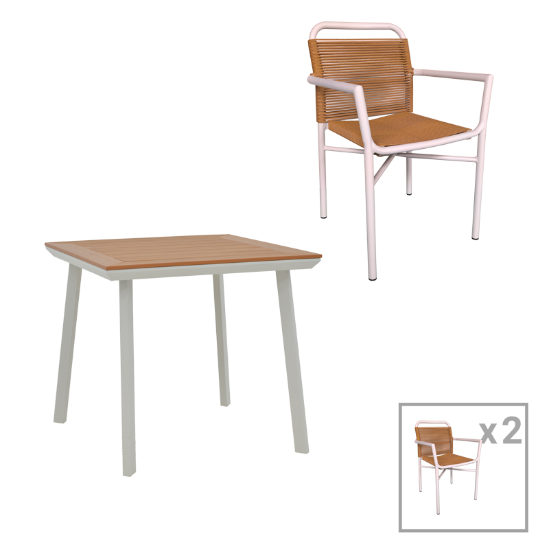 Τραπεζαρία Synergy-Clutch σετ 3τεμ pakoworld λευκό αλουμίνιο και plywood σε φυσικό χρώμα 80x80x74εκ 1