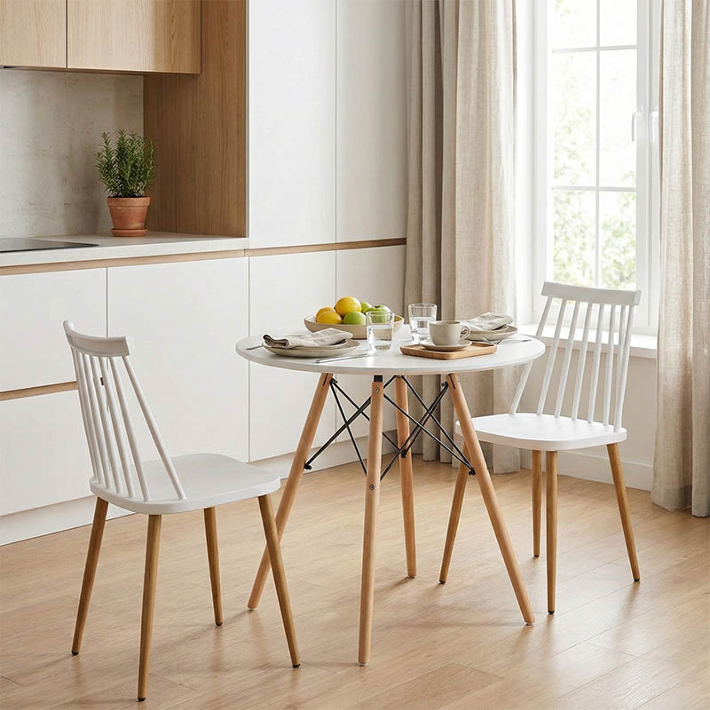 Τραπεζαρία Aurora-Julita pakoworld σετ 3τεμ pp-mdf σε λευκό-φυσική απόχρωση Φ60x73εκ 1