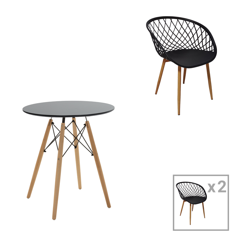 Τραπεζαρία Ezra-Julita pakoworld σετ 3τεμ pp-mdf σε μαύρη-φυσική απόχρωση Φ60x73εκ 1