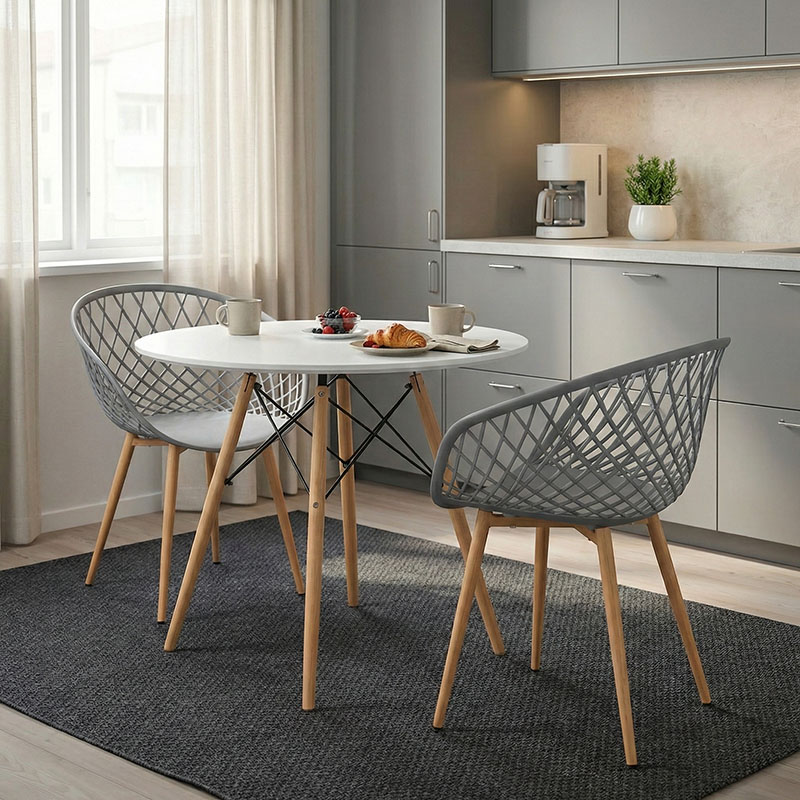 Τραπεζαρία Ezra-Julita pakoworld σετ 3τεμ pp-mdf σε λευκό/γκρι με φυσική απόχρωση πόδια Φ80x73εκ 1