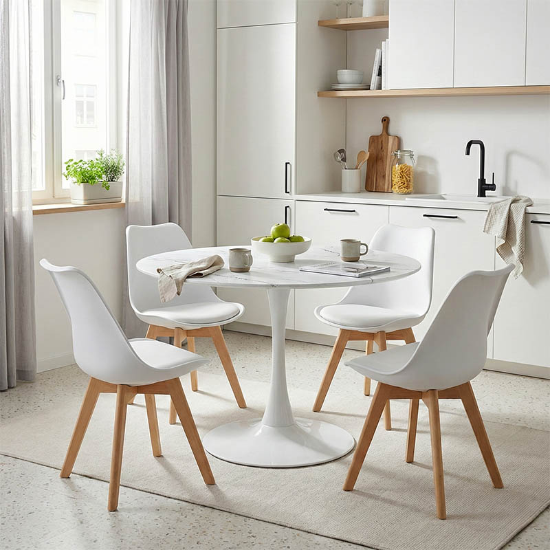 Τραπεζαρία Gaston-Balou pakoworld σετ 5τεμ pp-mdf σε λευκό μαρμάρου απόχρωση Φ120x73εκ 1