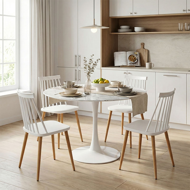 Τραπεζαρία Aurora-Balou pakoworld σετ 5τεμ pp-mdf σε λευκό μαρμάρου απόχρωση Φ120x73εκ 1