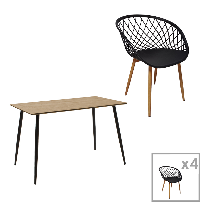 Τραπεζαρία Ezra-Cuba pakoworld σετ 5τεμ pp-mdf σε μαύρο-sonoma απόχρωση 120x70x76εκ 1