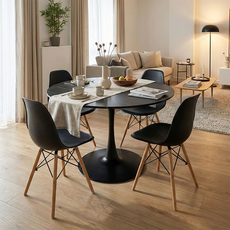 Τραπεζαρία Julita-Balou σετ 5τεμ pakoworld MDF-PP σε μαύρο-φυσικό απόχρωση Φ120x73εκ 1