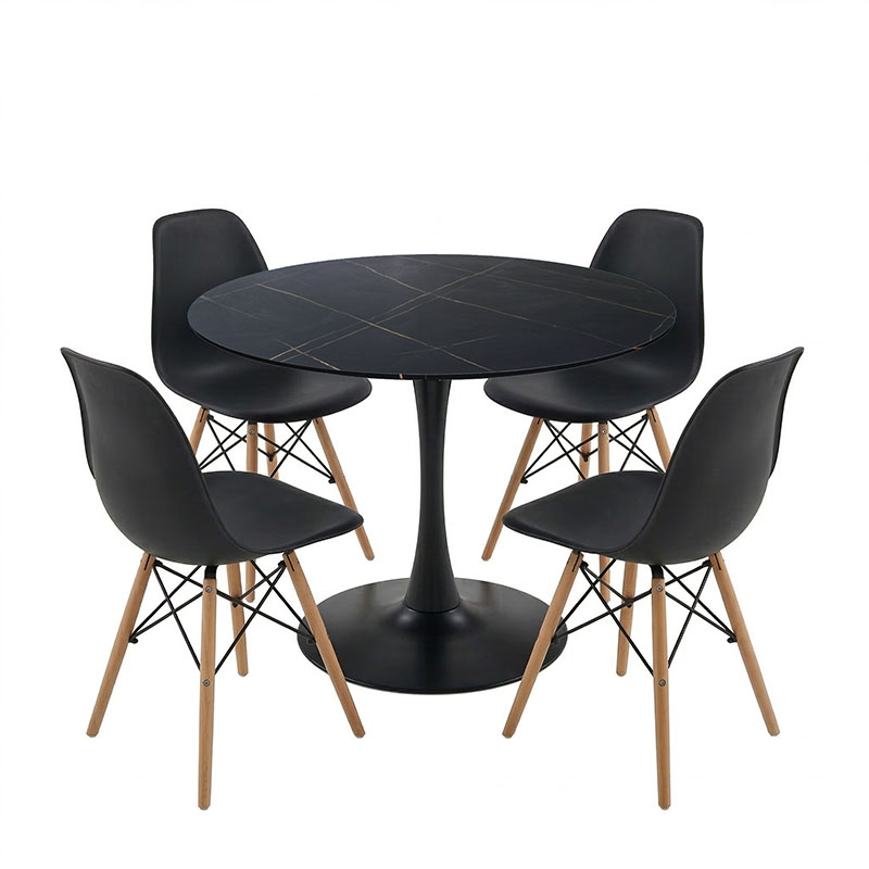 Τραπεζαρία Julita-Balou σετ 5τεμ pakoworld MDF-PP σε μαύρο-φυσικό απόχρωση Φ120x73εκ 2