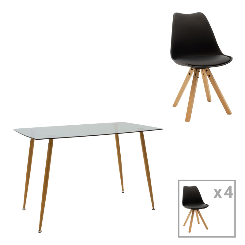 Τραπεζαρία Chloe-Caron pakoworld σετ 5τεμ σε ανθρακί-μαύρη απόχρωση 120x70x75εκ 1