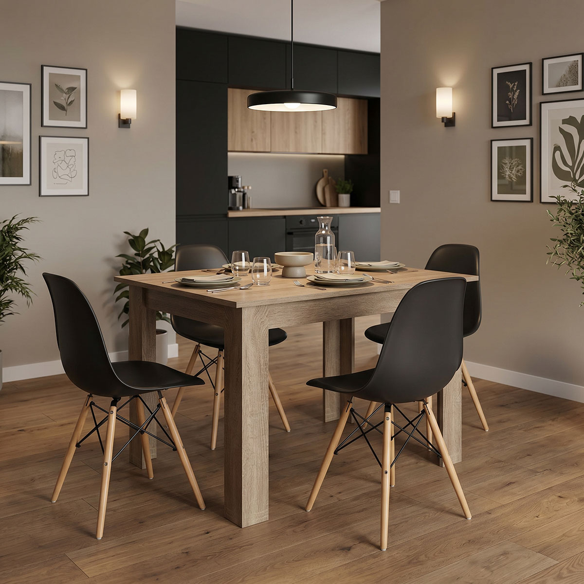 Τραπεζαρία Manka-Julita pakoworld σετ 5τεμ σε sonoma truffle-μαύρη απόχρωση 110x80x77εκ 1