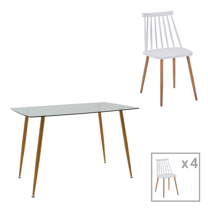 Τραπεζαρία Chloe-Aurora I pakoworld σετ 5τεμ γυάλινο 8χιλ ανθρακί - πόδι φυσικό 120x70x75εκ 1