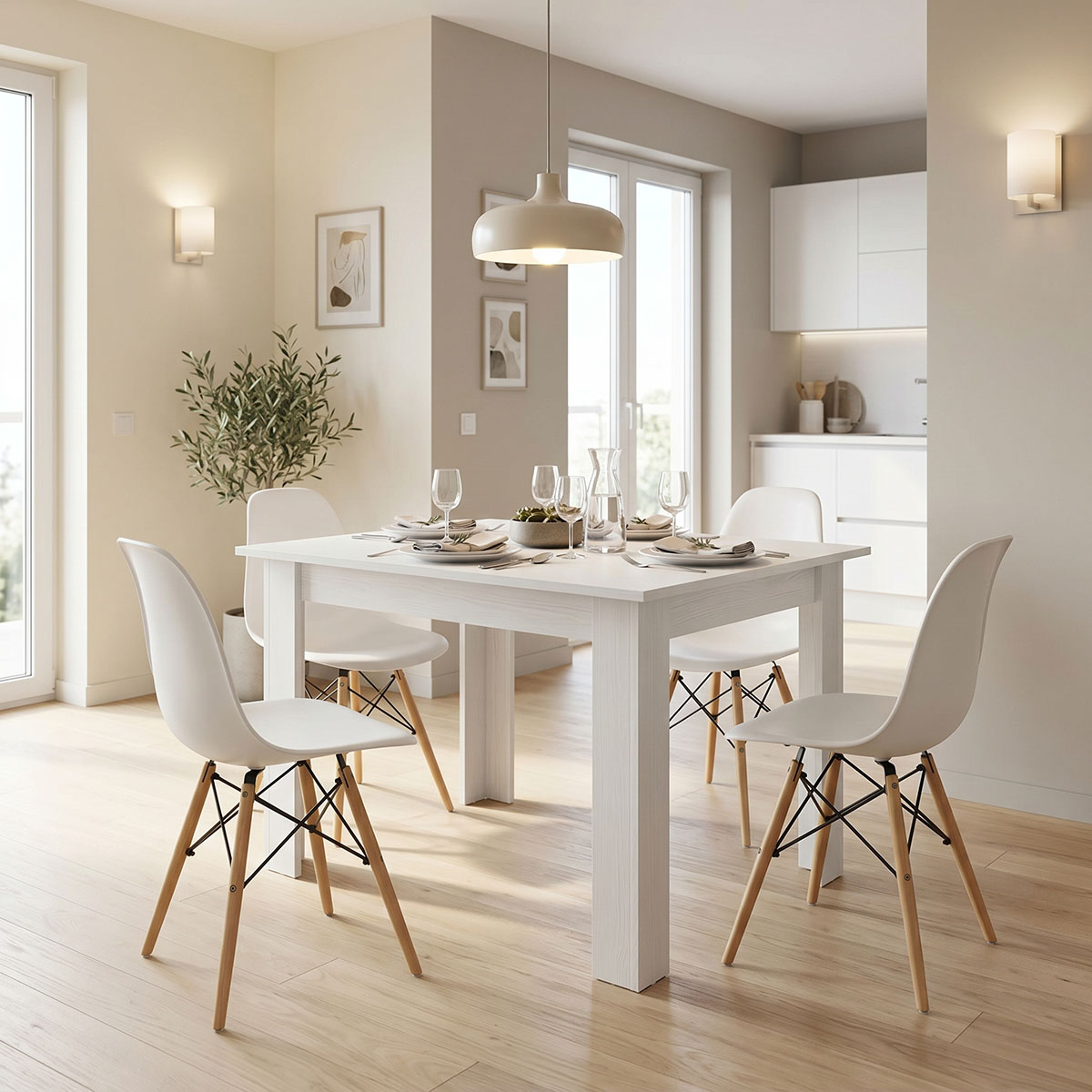 Τραπεζαρία Manka-Julita pakoworld σετ 5τεμ σε λευκή απόχρωση 110x80x77εκ 1