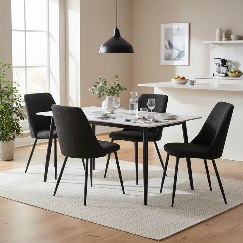 Τραπεζαρία Gustas-Giselle pakoworld σετ 5τμχ λευκό μαρμάρου-μπουκλέ μαύρο 120x80x76εκ 1