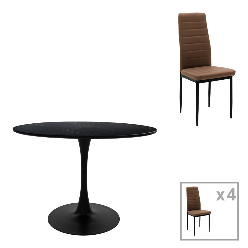 Τραπεζαρία Balou-Parker pakoworld σετ 5τεμ μαύρο-καφέ Φ120x73εκ 1