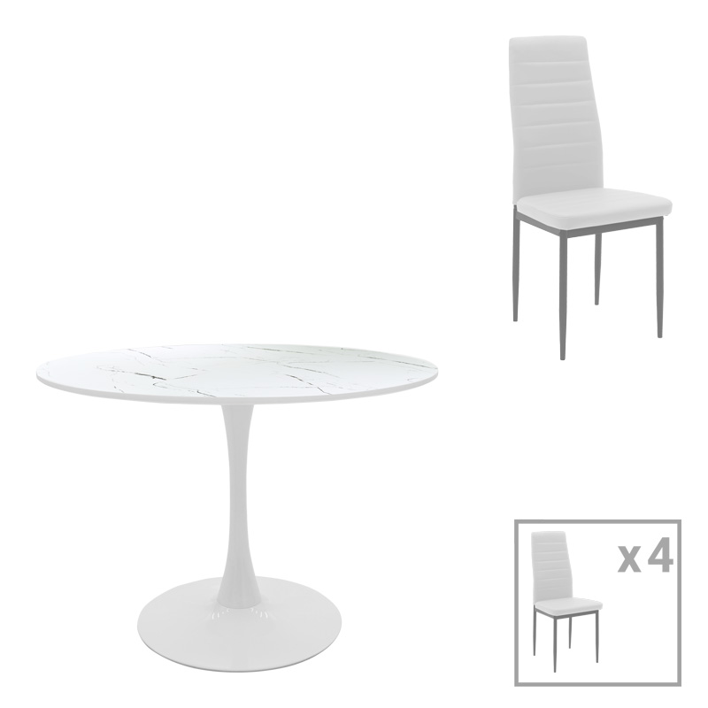 Τραπεζαρία Balou-Parker pakoworld σετ 5τεμ λευκό Φ120x73εκ 1