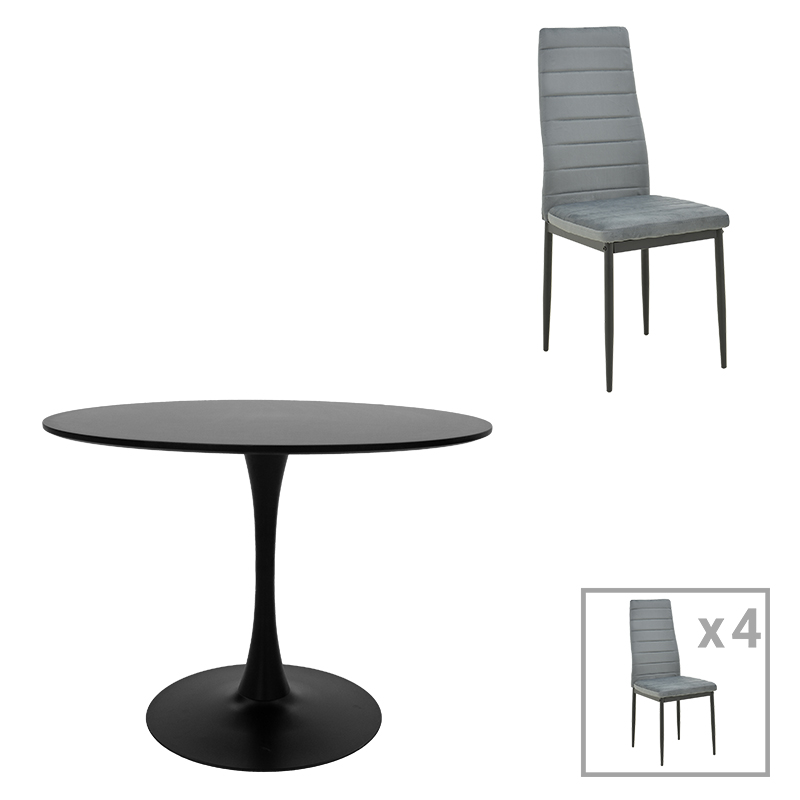 Τραπεζαρία Balou-Parker pakoworld σετ 5τεμ μαύρο-γκρι Φ120x73εκ 1